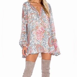 Show Me Your MuMu Jaime Long Sleeve Paisley Tunic Mini Dress Blouse